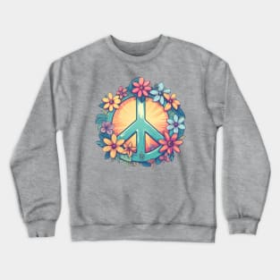 Groovy retro peace sign with pastel flowers Crewneck Sweatshirt